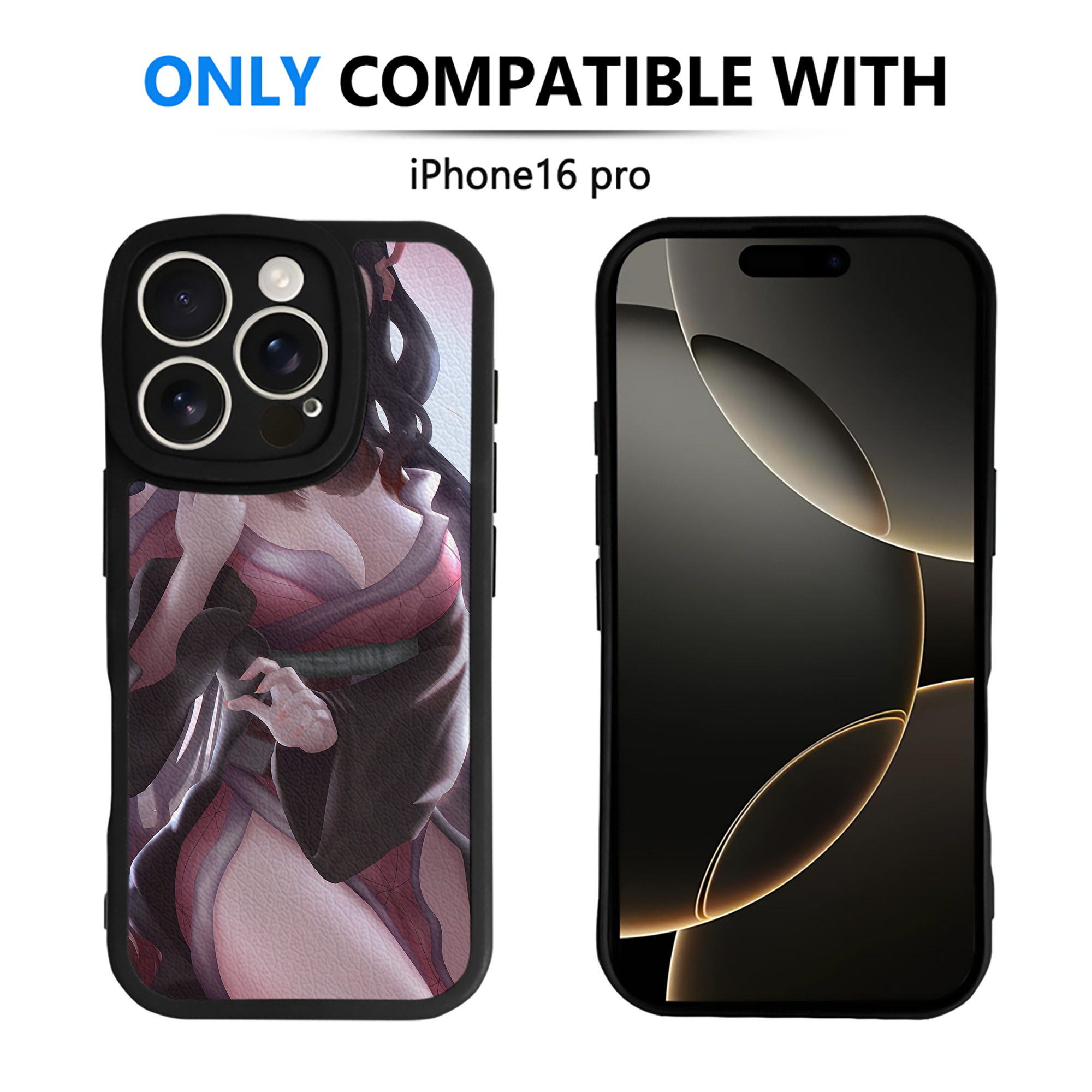 （画像用） 鬼滅の刃（きめつのやいば）竈門 禰󠄀豆子／かまど ねずこ Kamado Nezuko 【iPhone 16シリーズ対応】シリコンスマホケース（レザー調） 材質：シリコン